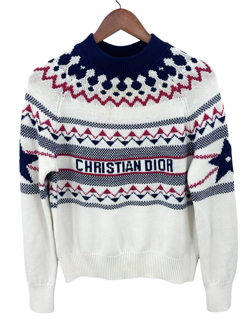 CHRISTIAN DIOR Sweater Alps Logo Fair Isle Knit Mock Neck Wool Cashmere